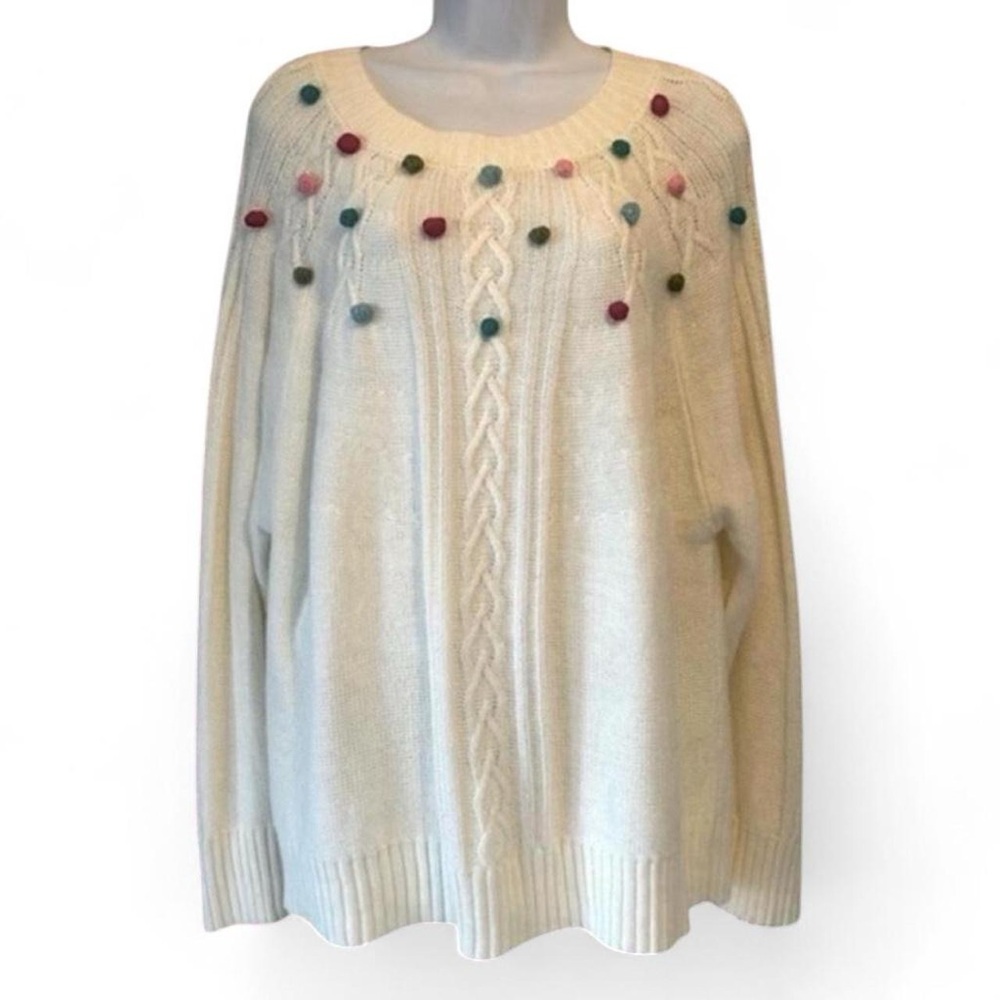 Cottagecore Cable Knit Grandmacore Twee Pom Pom Cozy Sweater